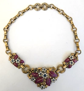 Gargantilla Philippe Trifari 1939 hojas esmaltadas RS floral tono dorado Pat 113938 reparación - Imagen 1 de 21