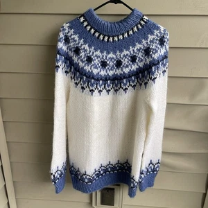 Vintage Blue White Stobi Nordic Handknit Wool Sweater XL Chunky Cabin - Picture 1 of 7
