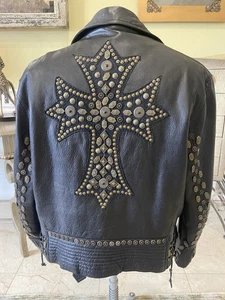 RARE NORTH BEACH GOTHiC CROSS LEATHER MICHAEL HOBAN BLACK JKT SIZE 46 - Picture 1 of 24