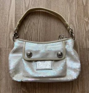 Coach Poppy Sequin Shoulder Bag Purse White Silver - Picture 1 of 7