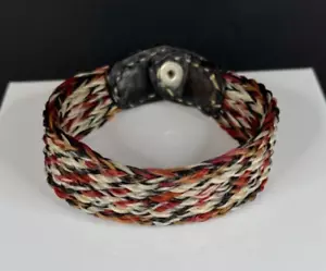 Vintage Hand Made Braided Natural Black Burgundy Snap Horse Hair Bracelet - 1686 - Picture 1 of 11