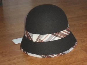 *FASHION HAT WOMEN'S BLACK BROWN PLAID ONE SIZE BELL HAT NWT - Picture 1 of 3