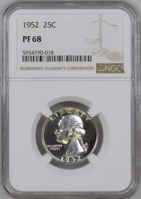 :1952-P S25C WASHINGTON-QUARTER NGC PF-68 (SEMI-CAMEO) LOW-POP R4 HIGHEST-GRADES - Image 1 of 2