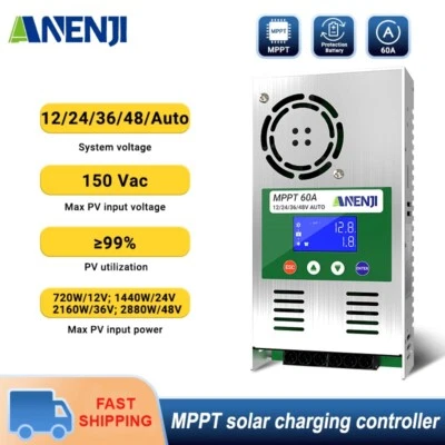 Regolatore di carica batteria 12V/24V/36V/48V/Auto 60A MPPT pannello solare GEL/Li-ion - Immagine 1 di 4