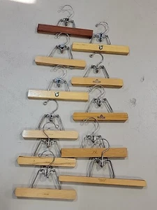 11 Vintage 1950s Wooden Clamp Pants Skirt Clothes Closet Hangers Excellent Cond - Picture 1 of 8