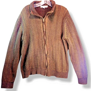 VTG Calvin Klein Sweater Zip Jacket Men Sz L Brown Ribbed Knit Mock Neck Cotton - Picture 1 of 13