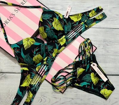 Victoria's Secret Swim Bombshell Push-Up Longline Strappy Brazilian Leaves - Bild 1 von 4