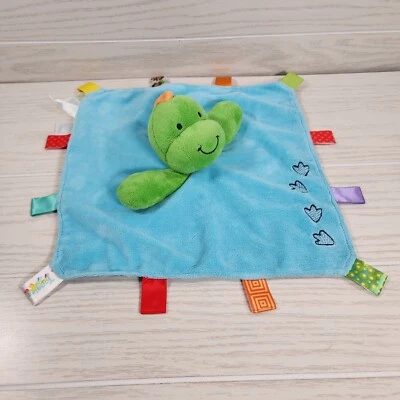 Taggies Dinosaur Lovey Security Blanket Green Blue Footprints Satin Baby RATTLE Foto 1 de 4