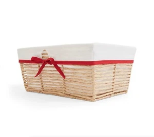 Rattan Gift Hamper Basket with White Fabric Lining and Red Ribbon - Picture 1 of 8