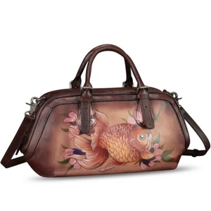 Cartera y bolso de mano de cuero genuino pintado a mano para mujer bandolera bolso de hombro - Imagen 1 de 7