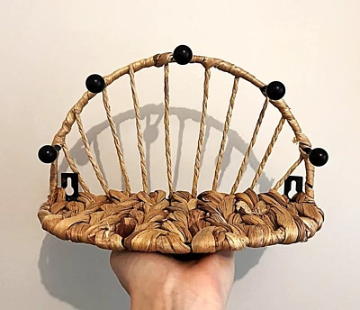 Vintage Woven Natural Water Hyacinth & Metal Wall Shelf/Plant Stand/Key Holder - Image 1 of 4