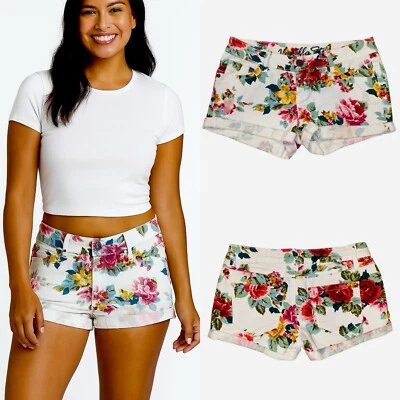 Vanilla Star Floral Jean Shorts Shortie Jrs 7 Denim Beach Tomato Girl Summer Y2K - Image 1 of 4