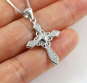 2Ct Round Cut Lab Created Diamond Women's Cross Pendant 14K White Gold Plated - Picture 1 of 3