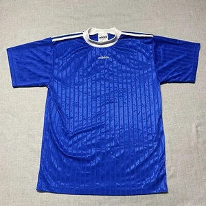 Vintage Adidas Soccer Jersey Men's Large Blue Shirt Short Sleeve Three Stripe - Picture 1 of 10