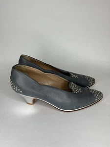 Maud Frizon Shoes Heels Pumps Women Size 35.5 US 5.5 Slip Ons Italy Gray Leather - Picture 1 of 20
