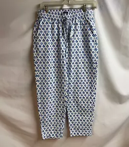 NWT J. Crew Size 2 Linen Cotton Drawstring Blue Floral Crop Elastic Waist Pant - Picture 1 of 8