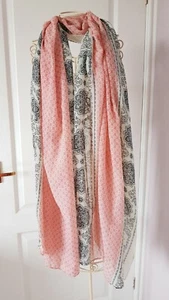 Scarf ~ Shawl ~ Coral Orange, Black & Beige ~ Stylised Floral ~ 200cm x 100cm - Picture 1 of 5