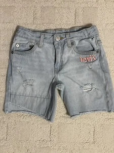 Girls Size 7 LEVI'S Low Pitch Distressed Adjustable Waist Pocket Midi Shorts - Picture 1 of 15