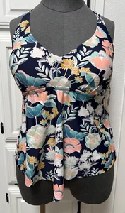 Women Navy Multi Floral Trinidad Tankini Raisins Curve Size 20W MSRP $58 - Picture 1 of 10