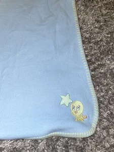 BABY LOONEY TUNES BOY BLUE FLEECE BLANKET TWEETY BIRD STAR EMBROIDERY STITCHING - Picture 1 of 3