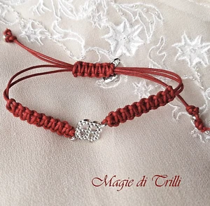 Bracciale quadrifoglio macramè portafortuna fatto a mano Idea regalo Natale - Foto 1 di 4