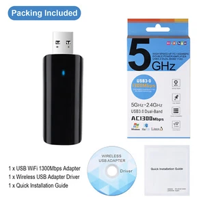 USB Adapter For PC Office Work WiFi 1300M 2.4G 5G Wireless Dongle Network AU - Picture 1 of 12