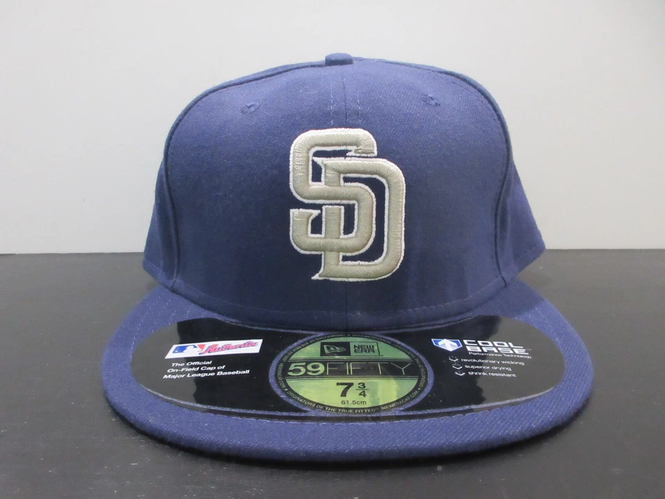 San Diego Padres Hat Cap Fitted Mens 7 3/4 Blue Gray Baseball Logo New Era - Image 1 of 4