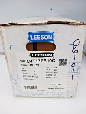 NEW LEESON 1/3 HP TEFC AC MOTOR 48 FRAME 3 PH 230/460 V 1725 RPM 101647.00 - Image 1 of 4