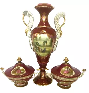 Royal Vienna Jarrón Tazones Escénicos Victorianos Cortejo Pareja Reproducción Mujeres De Colección - Imagen 1 de 12