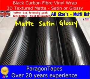 BLACK CARBON FIBRE VINYL WRAP TEXTURED Matte Satin Gloss Tape Film Car Van Bike - Picture 1 of 33