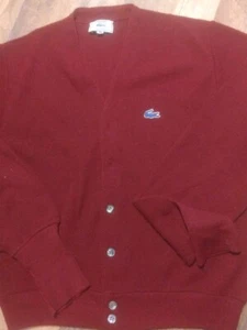 Vintage Izod Lacoste Cardigan Men’s Sz. Med Maroon Grandpa Golf Sweater - Picture 1 of 7