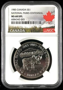 1985 $1 Canada National Parks Centennial Silver Coin NGC MS 68 DPL - Picture 1 of 2