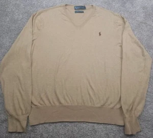 Polo Ralph Lauren Sweater Mens Large Beige V Neck Pima Cotton - Picture 1 of 15