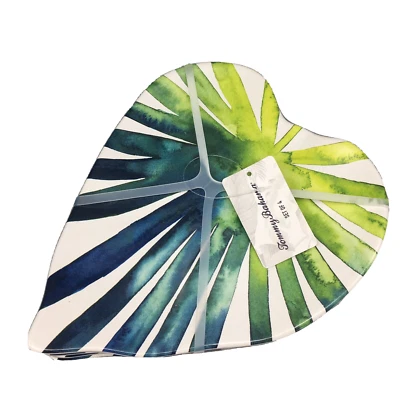 x4 Tommy Bahama Palm MELAMINE Plate Set Appetizer Dessert Watercolor Blue Green - Image 1 of 4