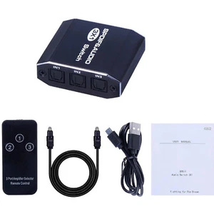 3 in 1out Aluminum Optical Digital Audio Splitter Remote Control Audio Switcher - Picture 1 of 9