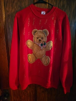 Vtg 90's TEDDY BEAR Big Image Sweatshirt Teddy Bear Jumper Sz Xl - Image 1 of 4