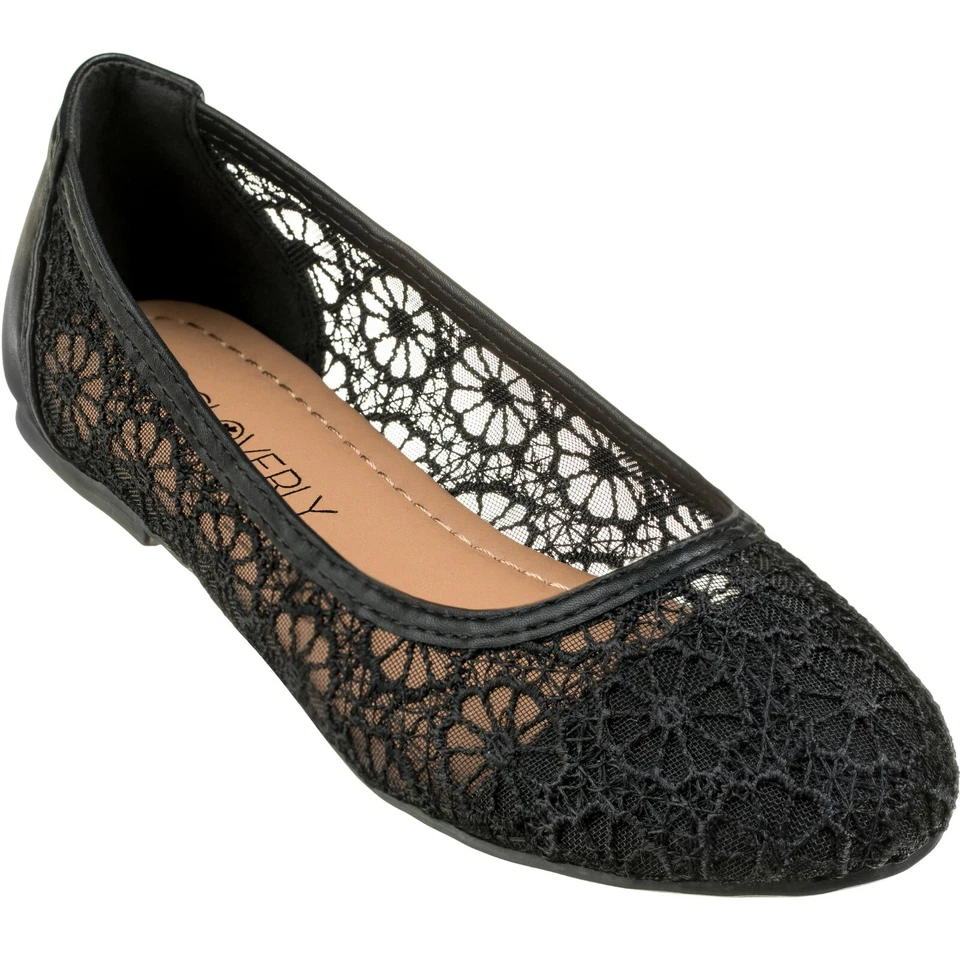 NEW Women's Ballet Flats Cut Out Round Toe Slip On Floral Ballet Lace Flats - Image 1 of 1