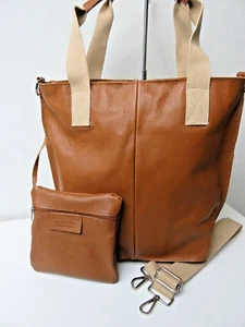 Tasche Handtasche Shopper Schultertasche DIN A4 Italy Leder cognac braun NEU - Bild 1 von 3