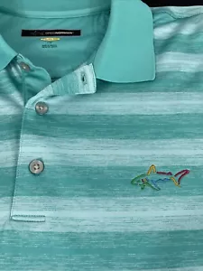 Greg Norman Men's Play Dry Short Sleeve Green Stripe Golf Polo Shirt Size L - Picture 1 of 7