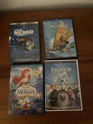 Lot 4 Disney Princess’s DVD’s FROZEN LITTLE MERMAID MOANA FINDING NEMO - Image 1 of 4