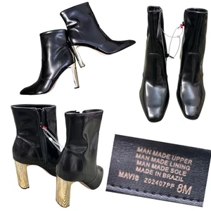 NWOB Gianni Bini Ankle Boots Sz 8 Black Patent Leather Mavis Gold Heel Almond - Picture 1 of 15