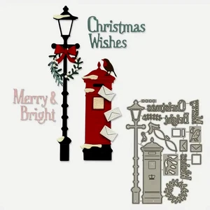 Nice Set : Christmas Wishes . Letterbox . Road Lamp Metal Cutting Dies .C*10 - Picture 1 of 5