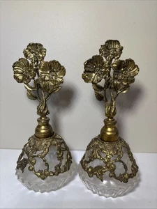 2 Matson Ormolu Perfume Bottles With Glass Bottle Dauber Floral Dogwood Antique - Picture 1 of 8