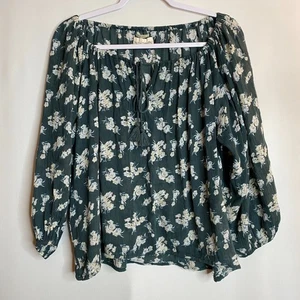 Denim & Supply Ralph Lauren RL Boho Green Floral Peasant Tie Front Size M - Picture 1 of 7