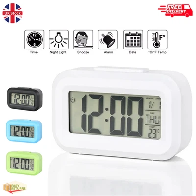 Led Digital Bedside Snooze Alarm Clock Time Temperature Day/Night Mode Clock UK - Image 1 of 4