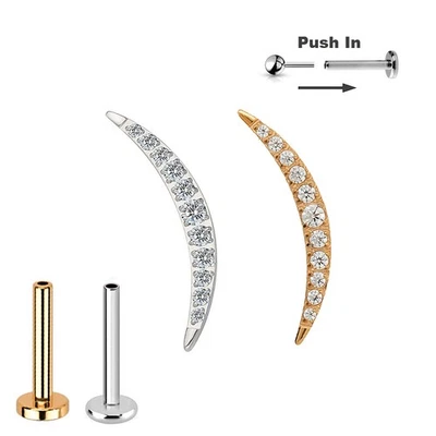 Titan Schmaler Bogen Kristalle Steck Labret Ohr Helix Lobe Piercing Push in Pin - Bild 1 von 4