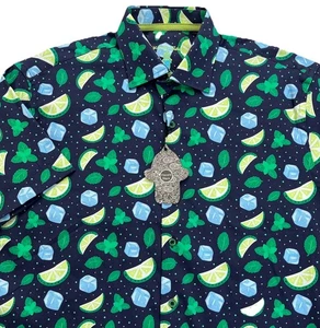 Men's Visconti Black  Short Sleeve Shirt Medium Blue Limes & Ice Cube Print NEW - Picture 1 of 6