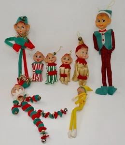 Knee Hugger Elf Pixie Christmas Ornaments Lot Vintage Made in Japan - Picture 1 of 15