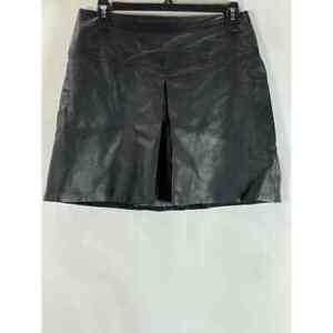 CLUB MONACO Women's Black Faux-Leather Spilt Design A-Line Mini Skirt SZ 2