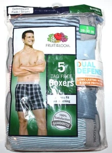 Fruit of the Loom Men's 5-Pk Contemporary Plaids & Stripes Boxers Small (28-30) - Afbeelding 1 van 4